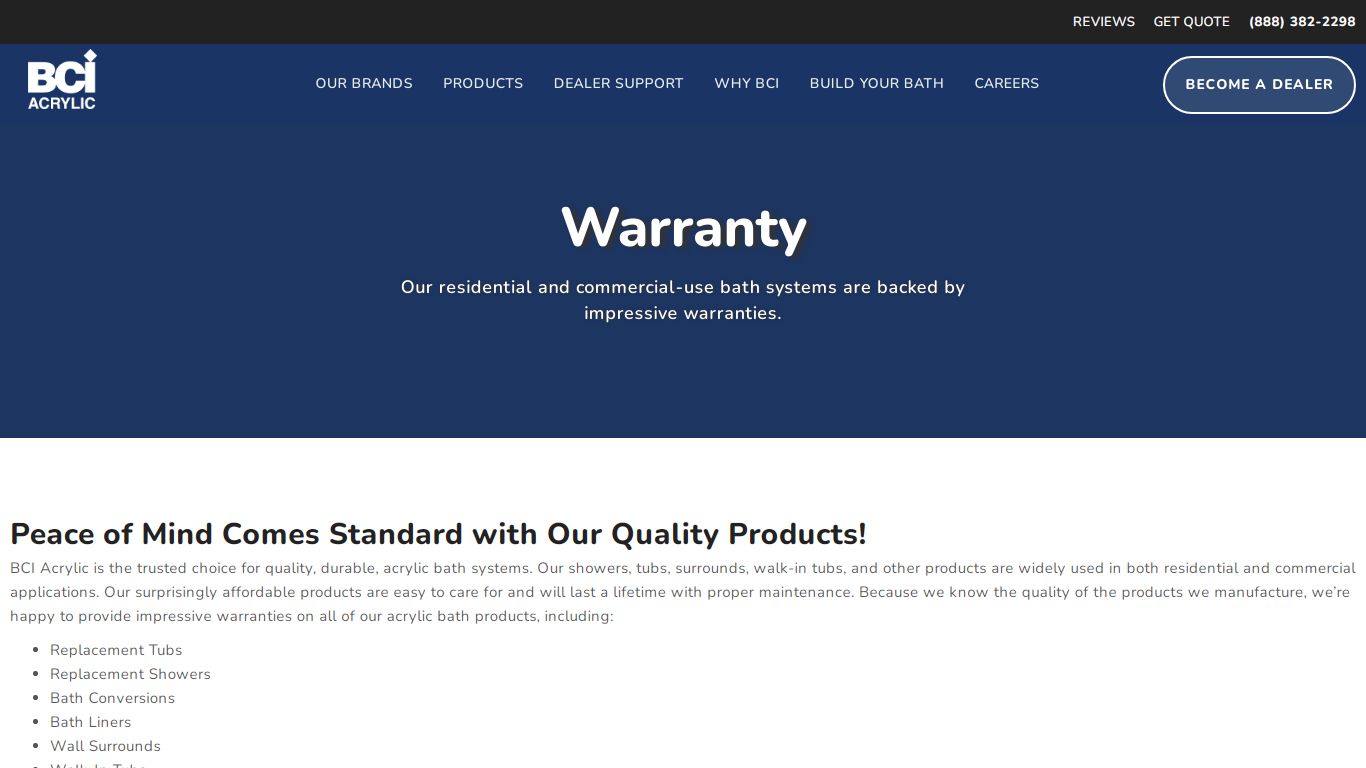 BCI Acrylic Warranty | Bathroom Remodel Manufacturer